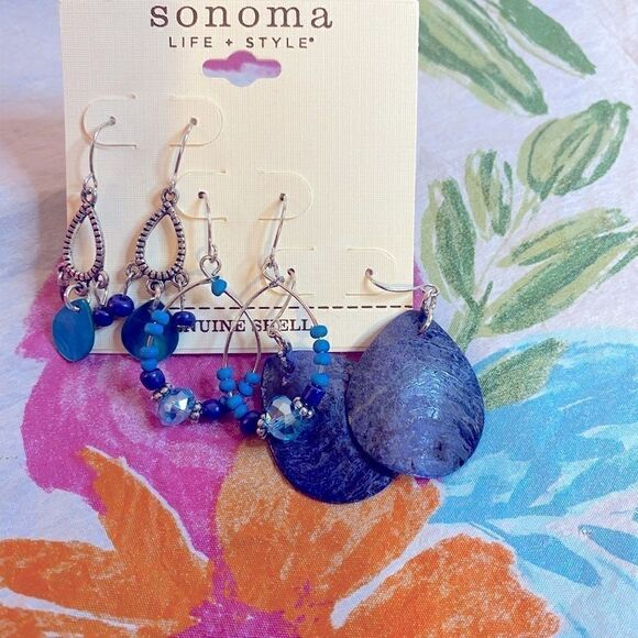 💥Sonoma 3 pairs of silver tone and teal Dangle Drop Earrings - Picture 1 of 8